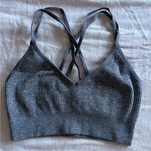 Gray Ribbed Women's Sports Bra